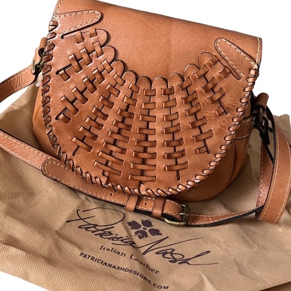 Patricia Nash Handbags - Patricia Nash Puccini Tan Woven Flap Over Leather Crossbody with Dust Bag